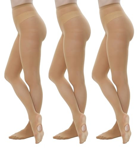 MANZI Konvertibla balettstrumpbyxor för kvinnor ultramjuk medelhög midja övergång dans tights 3-pack, 3 par solbränna, XXL