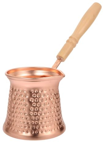 FELTECHELECTR Copper Alloy Turkish Coffee Pot 350Ml with Wooden Anti-Scald Handle Espresso Pot for Daily Use Household Kitchen Beverage Heating and Stovetop Coffee Making