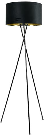 ValueLights | Camden Tripod Floor Lamp Gloss Black with Black Velvet & Gold Inner Shade | Floor Lamps, Home Décor & Improvement Essential
