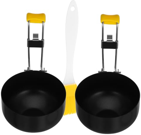 CHILDWEET Moldeador para Huevos Escalfados Diseño Plegable y Ahorra Espacio de Acero Inoxidable con 2 Anillos Redondos Cepillo y Cuchara para Huevos para Cocina