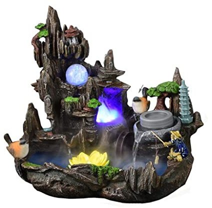 MEIZHITU Indoor Water Feature Indoor Relaxation Desktop Fountain Waterfall Indoor Waterfall With Pump And LED, Illuminated Waterfall For Desk Décoration Water Features for The Garden