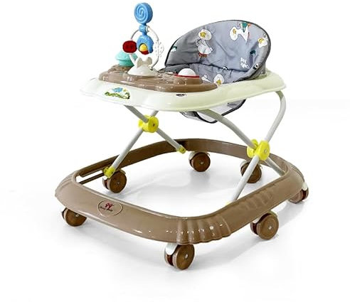 Girello da bambino e ragazza, evolutivo, 2 in 1, girello pieghevole con 4 altezza regolabile, con musica + vassoio rimovibile, 6+ mesi (67 x 72 x 92 cm, cachi)