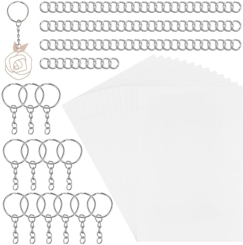SOFPLATE 132 Stück 8.3 x 11.7 Zoll Weiße Schrumpffolien Set Schrumpffolien Schlüsselanhänger Set Bedruckbares Schrumpfkunstpapier Schlüsselanhänger Zubehör Für DIY Schmuck Basteln Geschenk Für Erwachs