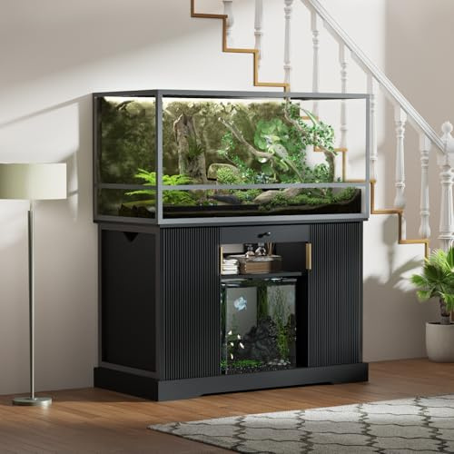 DAWNYIELD Reptilien Tank Ständer, Aquarium Unterschrank, 120x60x80cm | Holzgestell für Aquarium, Terrarienständer mit Stauraum, Aquariumschrank für das Wohnzimmer, Schwarz
