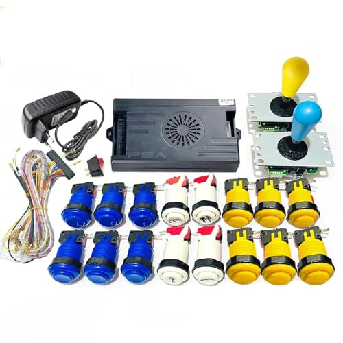 UYXOERA Arcade DX 9800 DX Version spéciale Arcade Board DIY Kit jusqu'à 4 Joueurs Prend en Charge Les Jeux 3D Joystick Boutons Harnais Câble (Bleu Jaune)