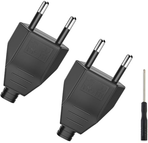 Eurostecker, 2 Stück Flachstecker, Eurostecker Flach mit Schraubendreher, Stromstecker(250V, 2,5A), Stromstecker Flacher, Ersatzstecker, Euro Stecker, Stromstecker Flach, Schwarz