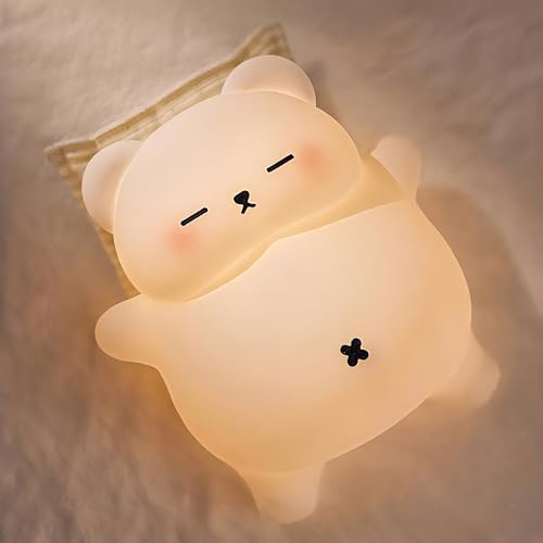 Schlummerlicht Schnarchbär dimmbares Kindernachtlicht mit Timer, Kuschelige Nachttischlampe aus Silikon,Das beste Geschenk für Babys oder Kinder Extra großes Nachtlicht(Größe: 6,5 x 3,4 x 7,1 Zoll)