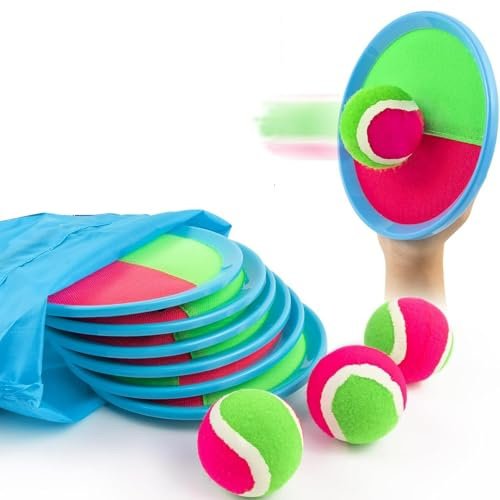 JQTOP Children's Suction Cup Ball Toy, Outdoor Beach Swimming Pool Parent-child Interactive Sticky Ball Game, Suitable for 3-12-year-old Children, Adult Families, Birthday Gifts (6 Paddles 3 Balls)