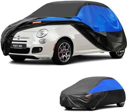 Gunhyi Autoabdeckung Wasserdicht Atmungsaktiv, Abdeckplane für FIAT 500 500C 500E, Auto Abdeckung Schwarz Blau vollgarage Autoplane für Regen Sonne Staub Schutz.