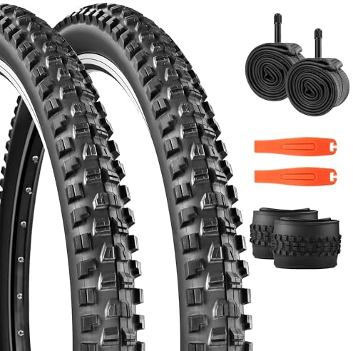26/27.5/29x2.3 MTB Allround neumáticos para bicicleta de montaña, cubiertas de bicicleta 30TPI, neumáticos plegables, cubierta 2XReinpneus + 2xcámara de aire + 2xelevador de neumáticos (Negro, 26 x