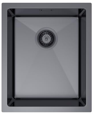 Melanstar Fregadero de acero inoxidable, 37 x 45 cm kitchen sink, Fregaderos de un seno 1 lavabo, incluye sifón y orificio para grifo,Noir