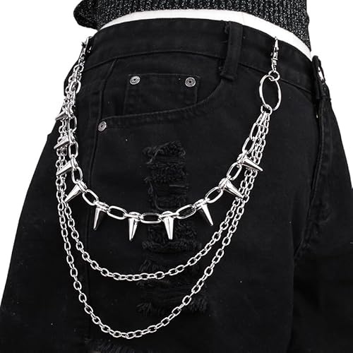 FOUTOUKEEP 3-Layer Punk Chain with Studded Inner Layer, Multi-Tier Hip-Hop Waist Chain for Stage & Jeans