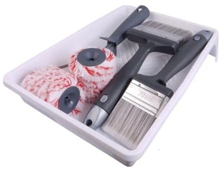 Mäster Roller and Brush Set for Facades - Standard Series - Complete Set of Two 70mm Special Material Facade Rollers, 70 and 100mm Facade Brushes, Hangers and Paint Tray - Painting Facades