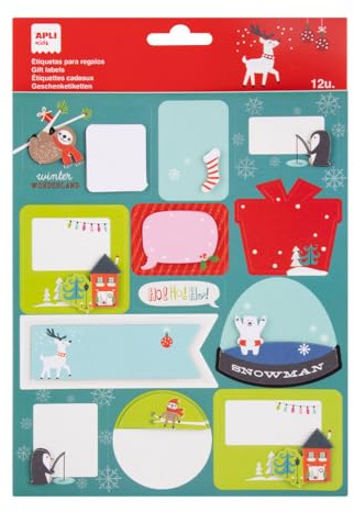 APLI Kids 20225 - Presentetiketter Jul, Modell Snöbollsmodell Identifiering och Present Dekorationsklistermärken, 1 ark klistermärken