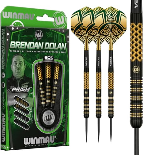 WINMAU Professioneller Spieler - Brendon Dolan Signature Series - 90% Profi Wolfram Dartpfeile - Metallspitze Darts Set mit Dart Flüge und Dart Wellen - Verfügbare Gewichte 23g & 25g