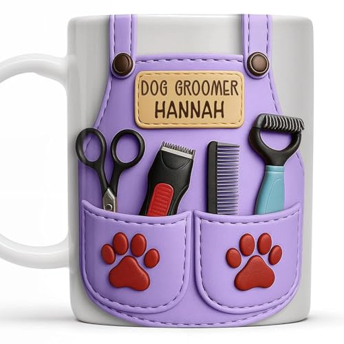 Dog Groomer Mug, Paw Prints And Grooming Tools Coffee Mug, Personalized Pet Grooming Coffee Cup, Custom Drinking Mug for Dogs Groomer Professional, Dog Groomer Appreciation Gift