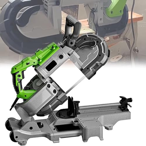 Deep Cut Band Saw, 1100W Electric Handheld Sawing Machine, 10 Blades, 45/90° Cutting, 120mm Deep Cut, 6 Speeds, Removable Base, Built-in LED Light, for Metal, Wood, Glass