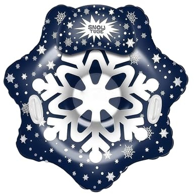 Muslecid Aufblasbare Schneereifen für Erwachsene Kinder - Snow Tube Reifen Schlitten Donut Rutschreifen mit Griffen,120cm Kratzfest Frostbeständig Schneeschlauch für Winterabenteuer(Schneeflocke)