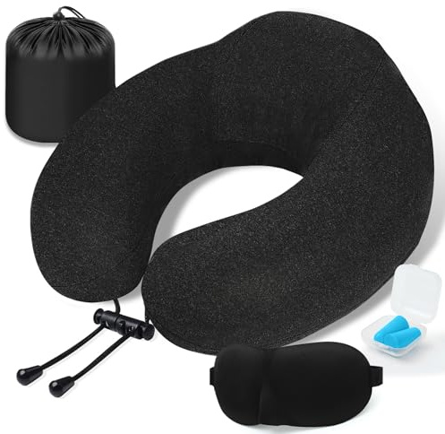 Kulamo Nackenkissen Flugzeug, Reisekissen Memory Foam, Nackenhörnchen Erwachsene, Nackenkissen Reise mit 3D-Schlafmaske, Ohrstöpsel, Tasche Ideal für Reisen, Flugzeug, Büro, Auto, Zug