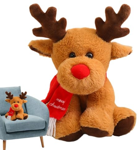 Elch-Plüschtier für Weihnachten – 30 cm, hochwertiges Plüsch-Rentier mit festlichem Geweih und roter Nase | Weihnachtsdekoration für und Erwachsene, Dez