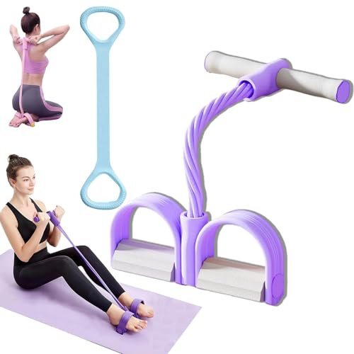 Cuerda tensora multifuncional para pedales de 4/6 tubos, bandas de resistencia con mango, banda de resistencia para abdominales, cintura, brazos, piernas, estiramiento y adelgazamiento (violeta, 6