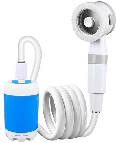 Bomba de ducha para camping, bomba de ducha eléctrica portátil recargable, resistente al agua, 2 modos de pulverización, batería de 6000 mAh para camping, senderismo, viajes, RV, mochilero, uso