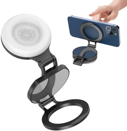 Magnetic Ring Light – Adjustable Flashlight with Mirror – Portable Smartphone Ring Light, for Work Photography Makeup Content Recording Computer Streaming and Christmas
