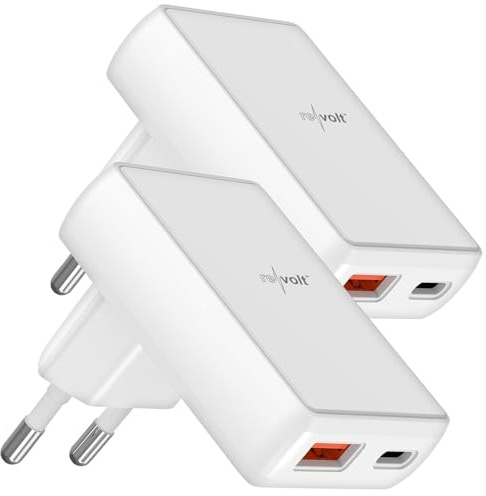 revolt Ladegerät flach: 2er-Set Flache USB-Netzteile mit USB-C PD 20W, USB-A Quick Charge 18W (kompakt, Flaches C-Netzteil, 2er-Pack, Adapter)