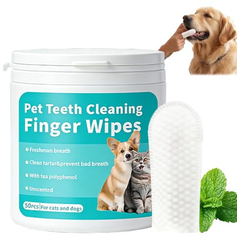 Pipihome Teeth Cleaning Finger Pads for Dogs Cats, 50PCS Pet Teeth Cleaning Finger Wipes, Natural Dog Dental Wipes for Freshens Breath, Easy Daily Dental Cleaning for Ear Teeth