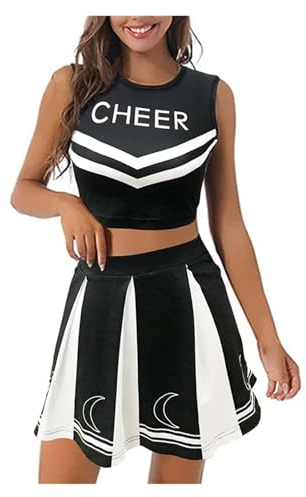DUBTEDHOU Cheerleader-Uniform, Damen-Cheerleading-Uniform-Set aus Polyester, mehrfarbig, mehrere Größen(Black,S)