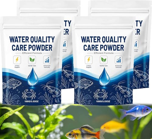 4 Pezzi Aqua Formula per Laghetti, Polvere per la Cura di Ambienti Acquatici, Formula Efficiente per Aumentare l'Immunità dei Pesci, Rimuove le Alghe, Acqua Limpida a Lunga Durata
