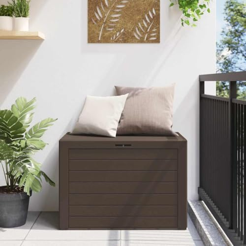 Ordellia Baúl de jardín marrón de polipropileno, 78 x 44 x 55 cm, 190 L, caja de almacenamiento, caja de cojín, caja para terraza, balcón, caja de exterior con tapa y espacio de almacenamiento para