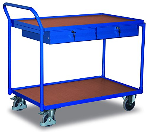 Tischwagen mit 2 Ladeflächen und 2 Schubladen RAL5010 Enzianblau Bürowagen