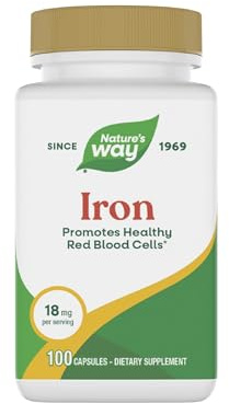 Nature's Way Iron, Promotes Healthy Red Blood Cells*, 18 mg from Iron Gluconate Per Serving, Gluten Free, 100 Capsules (Packaging May Vary)
