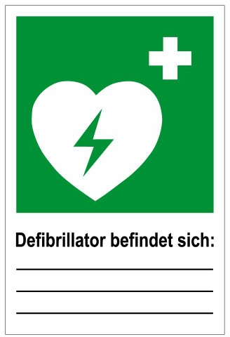 Rettungswegschild aus Aluminium - Rettungswegzeichen - Defibrillator befindet sich: - - 30 x 45 cm