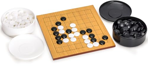 Yellow Mountain Imports Buchenholz-Furnier 1 Zentimeter Geätztes 9 x 9 Go-Spielbrett-Set für Anfänger mit Einseitig Konvexen Melamin-Steinen - Klassisches Strategie-Brettspiel (Baduk/Weiqi)