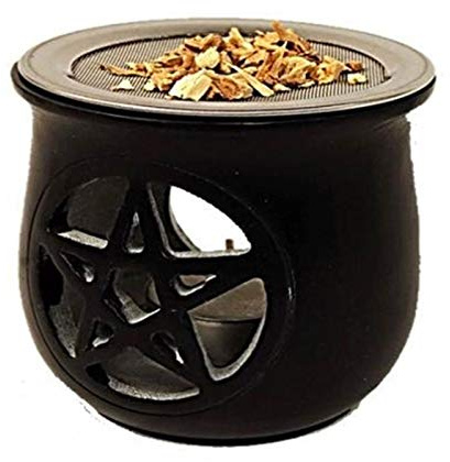 Brucia incensi Pentacolo in saponaria marrone/grigia con setaccio in acciaio