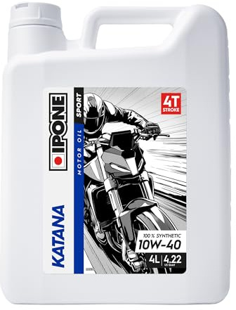 IPONE – Huile Moteur Moto 4 Temps 10W40 Katana – Bidon 4 Litres - 100% Synthétique - Très hautes performances - Passages de vitesses souples et rapides - Protection à hauts régimes moteur