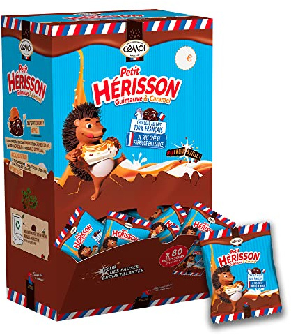 Cémoi – Distributeur Petit Hérisson Guimauve Chocolat au Lait, Cœur Fondant Caramel, Billes de Céréales Croustillantes – Fabriqué en France, 80 Pièces (920 g)