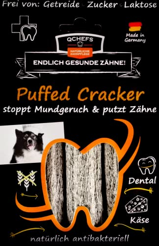 QCHEFS Puffed Cracker Hunde Zahnpflegesnack Knochen kauen für Atemgeruch, Zahnfleischentzündungen, Zahnsteinentferner