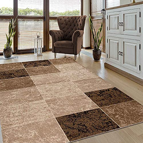 Teppich Modern Meliert Kariert Marmor Muster Braun Beige, Maße:120 x 170 cm