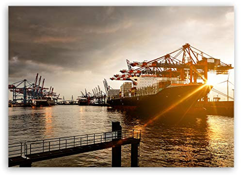 ge Bildet Bild auf Leinwand | Hamburger Hafen in 40x30 cm als Wandbild | Wand-deko Dekoration Wohnung modern Bilder | 1247