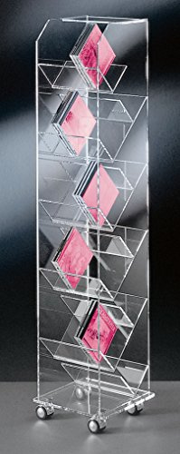 Hochwertiger Acryl-Glas CD Ständer/CD Regal/CD Aufbewahrung, mit 4 verchromten Rollen, klar, Außenmaße 33 x 33 cm, H 115 cm, Acryl-Glas-Stärke 10/6 / 4 mm
