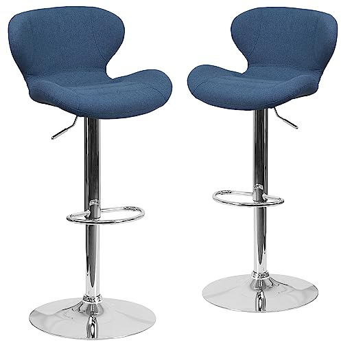 Flash Furniture Denville Barhocker aus Stoff, höhenverstellbar, gebogen, Rückenlehne und Chrom-Basis, 2 Stück