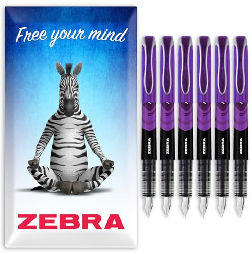 Zebra Fuente - Disposable Fountain Pen - Purple Ink - Pack of 6 - In Envelope Gift Packaging