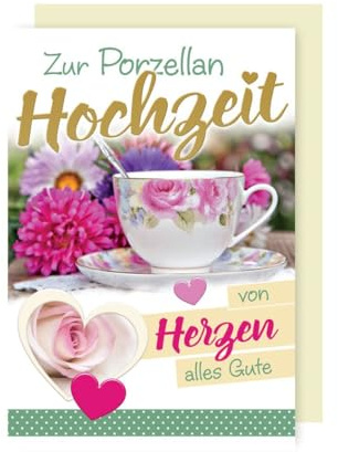 AvanCarte Porzellanhochzeit Grußkarte Hochzeitstag Kaffeegeschirr 16x11cm
