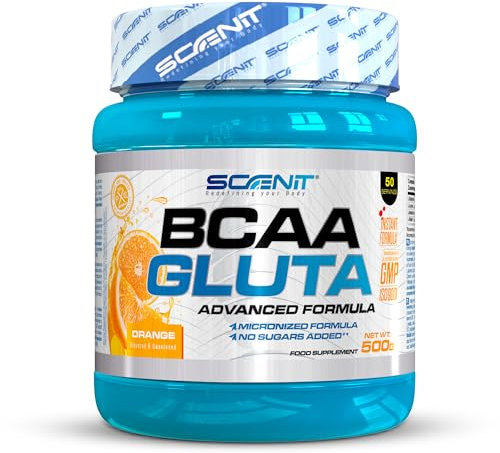 BCAA Glutamina - BCAA GLUTA - BCAA Glutamine - 500 g - Aminoacidos ramificados con glutamina - Aminoacidos bcaa y glutamina - BCAAs aminoacidos - Aminoacidos ramificados en polvo (Naranja)
