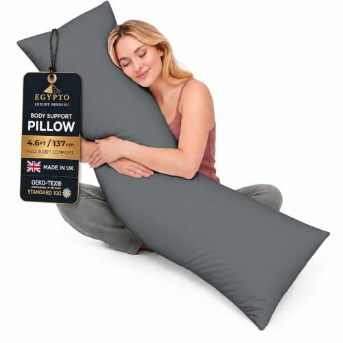 Living Orthopaedic 4ft 6 Bolster Pillow (19”x54”) – Hypoallergenic Long Pillow – Soft & Breathable Full Body Pillow for Back, Neck & Leg Support – Ideal Pregnancy Support with Long Pillow case (Grey