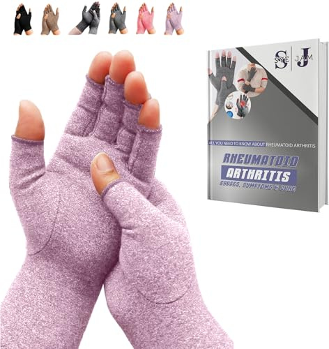 SyeJam Guantes de artritis sin dedos, guantes de compresión para artritis reumatoide para aliviar el dolor, morado (M) 1 par
