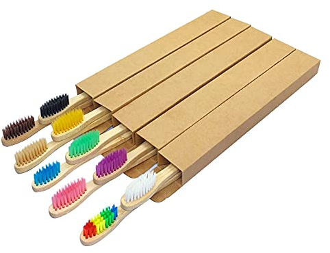 Adults Bamboo Toothbrushes 10 Pack, Soft Bristles Natural Wooden Toothbrush, Biodegradable Organic Handle Toothbrush for Home and Travel Plastic-Free Packaging
